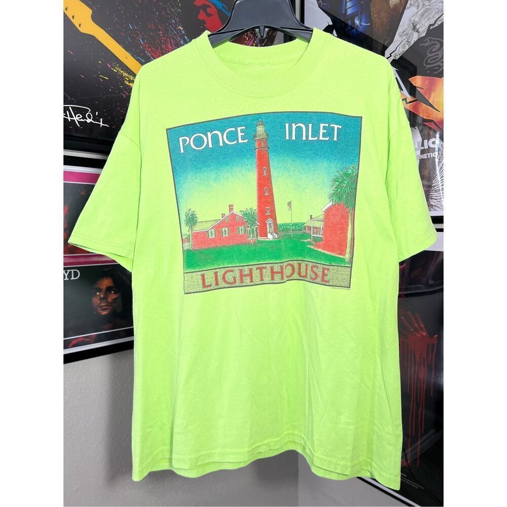 Ponce Inlet Lighthouse Neon Green T-Shirt